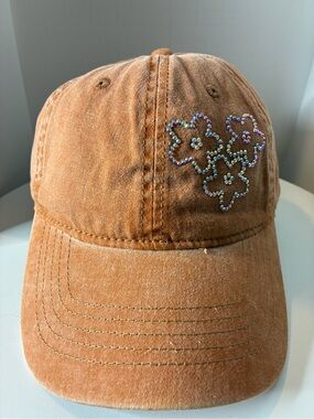 Women Orange washed custom rhinestone Cap
